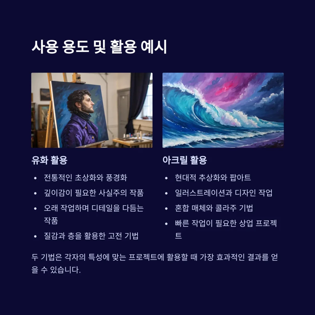 유화, 아크릴화 비교