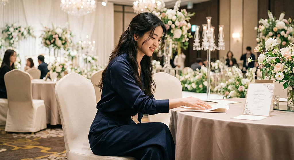 전국웨딩박람회 일정표를 보며 상담 예약을 정리하는 예비신부